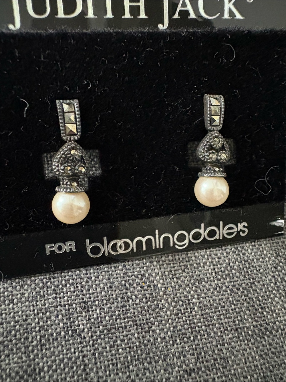 Judith Jack Pearl Drop Earrings with Black Marcasite Accents